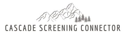 Logo for Cascade Screening Connector - the words "Cascade Screening Connector with a drawing if mountains and pine trees.